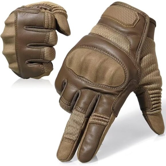 Men Brown Touch Screen Full Finger Motorcycles Genuine Protective Leather Gloves - Picture 1 of 6